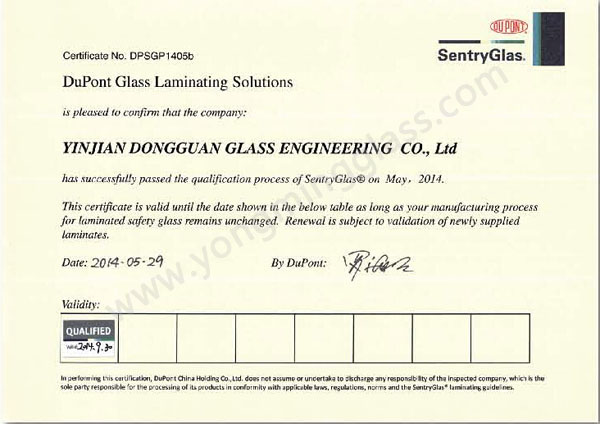 Certificate SentryGlas